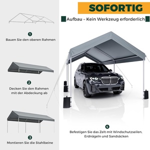 Tenda Carport Classica 3x6m con Telaio in Metallo, Resistente ai Raggi UV e Impermeabile, per Auto, SUV, Camion, Barca, <span class=keywords><strong>Garage</strong></span>, Riparo, Deposito, Prodotta in Cina - Product Image 3