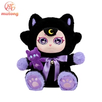 Adorable Peluche Chat Elfe Fantastique, Jouet en Vinyle Kawaii avec Visage de Chaton de Dessin Animé, avec Nœud et Clochette, Chat Assis Créatif, Cadeau pour Filles