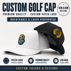 Casquette de golf Prime 5 panneaux unie imperméable avec logo en silicone personnalisé, faible MOQ, OEM, perforations laser, équipement premium pour club de golf - Product Image 1