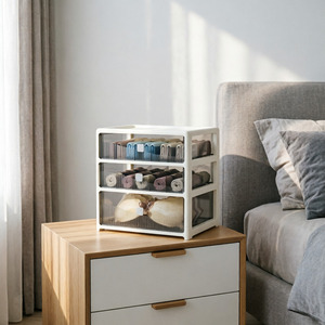 Meuble de rangement multifonctionnel en <span class=keywords><strong>plastique</strong></span> transparent à 3 niveaux pour sous-vêtements, <span class=keywords><strong>tiroirs</strong></span> empilables pour chambre à coucher - Product Image 3