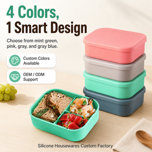 กล่องอาหารกลางวันซิลิโคน YMS ปลอดสาร BPA รับทำโลโก้ กล่องเบนโตะ โรงงานขายส่ง - Product Image 2