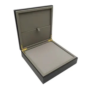 Hot Selling Black Leather Jewelry Box MDF Leather Packaging With Hinged Lid Custom Logo