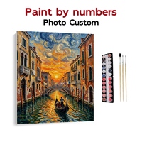 Kit de peinture par numéros pour adultes, toile de peinture DIY Coucher de soleil sur gondole de Venise, art mural paysage urbain, décoration intérieure