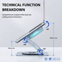 360 °   Supports d'ordinateur portable et tablette rotatifs et pliables en aluminium avec ventilateur de refroidissement à 3 vitesses, support d'ordinateur portable réglable de 300 mm, universel 10-15 pouces, OEM en gros