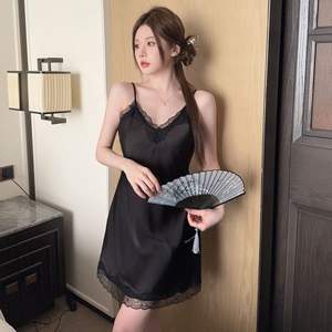 2024 donna estate <span class=keywords><strong>pigiama</strong></span> Sexy camicia da notte di seta di ghiaccio con Pattern sul petto nuovo Logo Design per la casa - Product Image 6