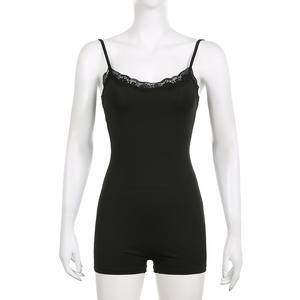 Summer <strong>Lace</strong> Camisole Jumpsuit Shorts Solid Sexy Sleeveless Bodycon <strong>Rompers</strong> Wholesale for Women - Product Image 6