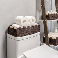 Lot de 2 paniers décoratifs multifonctions modernes rectangulaires beiges et écologiques avec poignée en bois pour le stockage des aliments