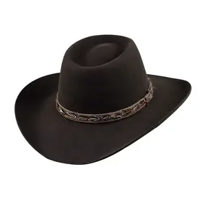 LIHUA yeni stil özel şapka kovboy % 100% yün keçe şapka kahverengi keçe kovboy şapkası