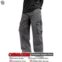 Jean cargo ample pour homme sur mesure, surpiqûres contrastées, grande poche, streetwear ample, hip hop, pantalon en denim surdimensionné, jambe large, pantalon décontracté
