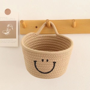 Cotton Smiley Face Storage Basket Wall Mounted Round For Living Room Bedroom Bathroom - Product Image 4