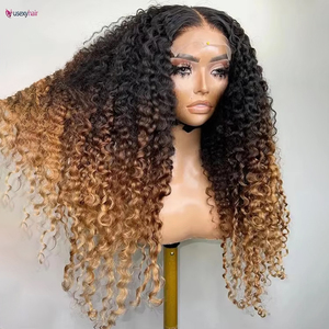Pelucas de Cabello Humano Ombré Marrón 13x4 Encaje Frontal Rizado para Mujeres Negras Pelucas Brasileñas con Encaje Parcial Rizado Cabello Remy 180% - Product Image 1