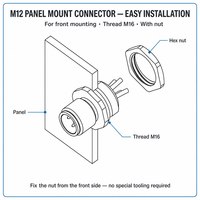 Conector de Panel M12 DIN Personalizado de 5 Pines, Macho, con Brida, Clasificación IP67, Contactos de Aleación de Cobre Chapados en Oro, Arnés de Cableado