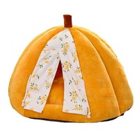 Lit pour chat en forme de citrouille, fermé, chaud et doux, en peluche, pour chats d'intérieur et petits chiens