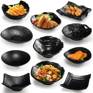 Plato Melamine Custom Dish Sets Matte Melamine Plate Black For Hotel Restaurant