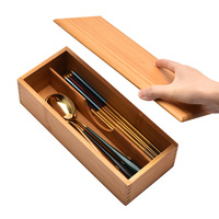 Boîte à couverts en bambou de haute qualité avec couvercle de protection et compartiments séparés pour pique-nique, camping, accessoire de vie durable