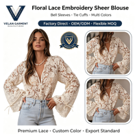 Chemise pour femme VELAN, vintage, respirante, élégante, à fleurs, en dentelle blanche, en tissu maillé, manches cloche, boutons, en polyester, col en V
