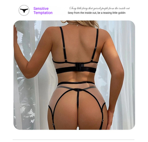 Completo Intimo Sexy da Donna in Raso di Lusso con Pizzo, Sottile, Leggero, Modellante, con Perforazioni, Senza Cuciture, Perizoma, Reggiseno in Rete Verde Neon con Lacci, ODM - Product Image 6