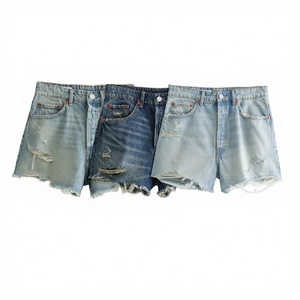 Women's Summer 3 Colorway Breathable Zipper <b>Fly</b> Denim Solid Color Side Pockets Casual Fashion Ripped <b>Jeans</b> Shorts - Product Image 1