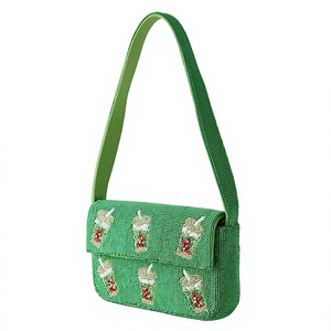 Sac à bandoulière vert brodé avec motif de boisson de dessin animé, sac à main tendance de forme personnalisée pour femmes, idéal pour les activités promotionnelles. - Product Image 1