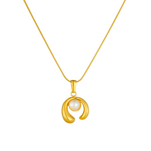 Fashion Pendant <b>Necklace</b> Stainless Steel Gold Plated Pearl U Shape Design Gift Jewelry - Product Image 5