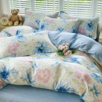 Ensemble de literie imprimé floral 3 pièces, épais, 13376, pur coton, teinture réactive, doux, respirant, ensemble de couvre-lit pour chambre à coucher