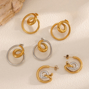 ต่างหูสตั๊ดไทเทเนียมลายเรขาคณิตสำหรับผู้หญิง ดีไซน์เก๋ไก๋ หรูหรา ต่างหูสแตนเลสทรงเกลียวคุณภาพสูง - Product Image 1