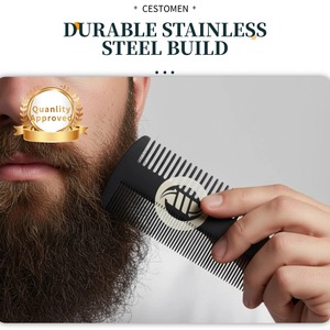 Peigne à barbe pour homme en acier inoxydable, à dents fines, portable, outils de coiffage pour la tête huilée - Product Image 6