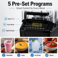 Mixeur broyeur à glace commercial 1600W avec pot en Tritan sans BPA - Machine à jus et smoothies haute vitesse pour café