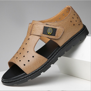 รองเท้าแตะผู้ชายแบบเวลโครแบบแบน ระบายอากาศได้ดี รองเท้าชายหาดกลางแจ้งแบบลำลอง สีดำ สีกากี 6602 - Product Image 2