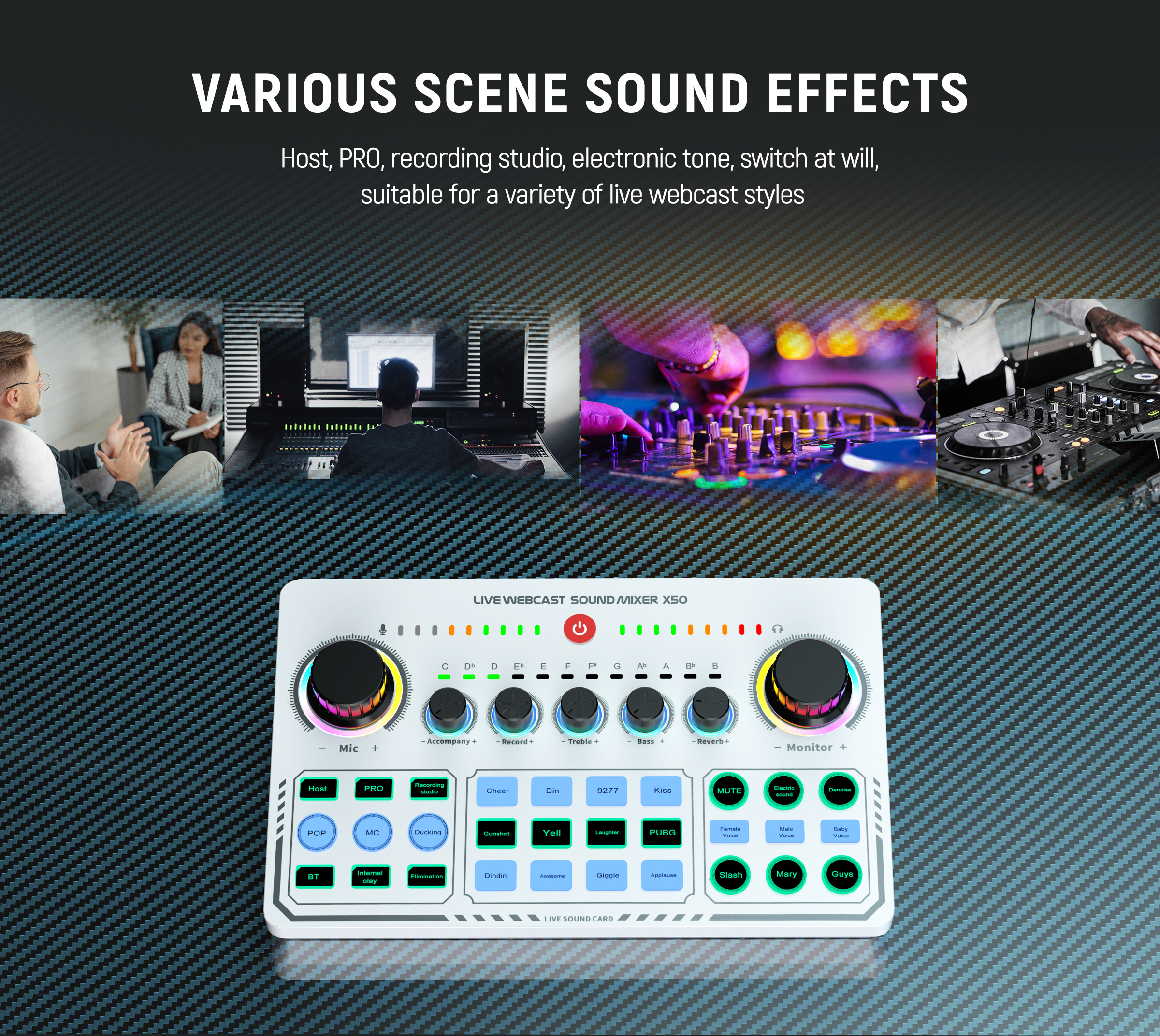 X50 Professional Recording Studio Sound Cards Live Stream USB
