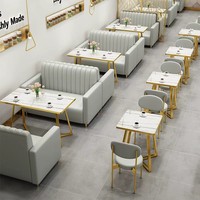 Ensemble de mobilier commercial moderne pour restaurant, café et salon de thé, avec banquette et chaise rose