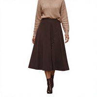 Jupe trapèze en laine tricotée unie pour femme, motif floral, amincissante, longueur cheville, taille haute élastique, confortable, automne-hiver