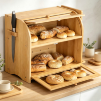 Boîte à pain en bambou grande capacité avec couvercle roulant, porte-couteaux intégré, sécuritaire pour les aliments, gain de place pour le rangement sur le comptoir de cuisine
