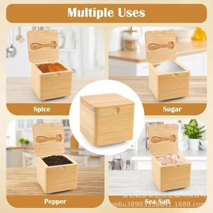 Caja de sal de madera para cocina, dispensador de especias con tapa abatible, caja de almacenamiento de sal comestible de madera maciza con tapa - Product Image 5