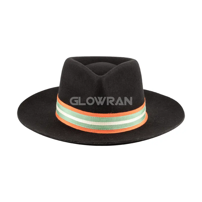 High Quality Pure Australia Wool Felt Wide Brim Black Fedora Hats Removable Hatband