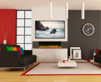 Cheminée électrique moderne au design nouveau, style décoratif, flamme personnalisable, LOGO, 3 côtés, avec panneau latéral en verre pour la maison et l'hôtel