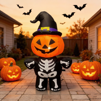 Luces LED Integradas para Exteriores, Decoraciones Duraderas para Fiestas de Halloween para Adultos, Calabaza Inflable de Poliéster, Sombrero de Bruja