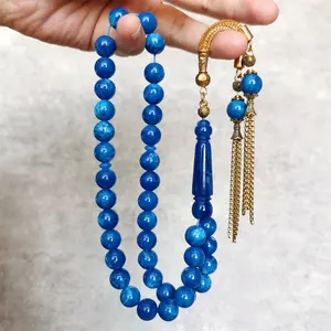 Diskon Besar Aroma Bagus Hadiah Arab Islam Manik-manik Mala Grosir Doa Muslim Biru Warna Amber Kalung Rosario Kalung Tasbih