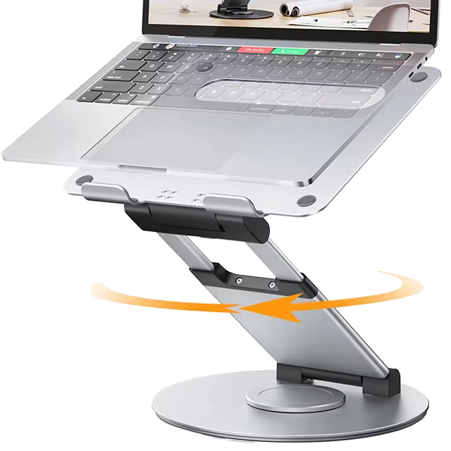 Height Angle Adjustable Ergonomic Desk Sit to Stand Pull Out Design Aluminum Alloy+Silicone 360 Rotating Laptop Stand IDock