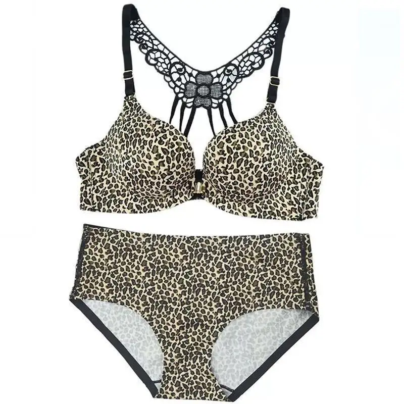 Set reggiseno intimo ragazza Sexy senza fili con chiusura frontale e stampa leopardo