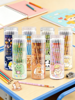 Ensemble de crayons à mine hexagonaux HB imprimés mignons, écriture fluide, antidérapants, papeterie promotionnelle pour étudiants avec boîte de rangement en conserve