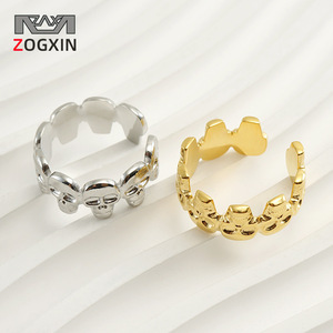 Zogxin Skull Ring Stainless Steel Adjustable Unisex Fashion Jewelry Gold Silver Color Punk Style - Product Image 1