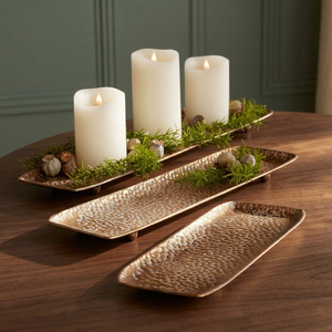 Luxury Hammered Gold Oval Serving Tray Elegant Decorative Platter with Raised <b>Edge</b> <b>Metal</b> Display Table Decor for Home Wedding Pa - Product Image 3