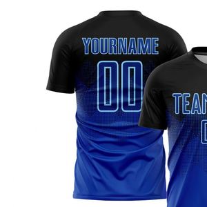 Maillot de football noir et bleu à manches courtes, respirant, séchage rapide, vêtements de sport athlétiques pour l'entraînement et les matchs de compétition - Product Image 4