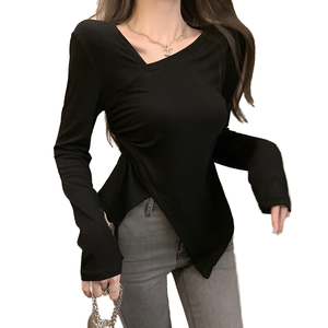 Transfrontalier asie du sud-est automne nouveau décontracté uni teint papillon manches mince T-<span class=keywords><strong>shirt</strong></span> femmes à manches longues hauts - Product Image 1