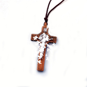 Wooden Cross Pendant <b>Keychain</b> With Rope Necklace Zinc Alloy Portable Religious Jewelry For Men Women Spring 2025 - Product Image 2
