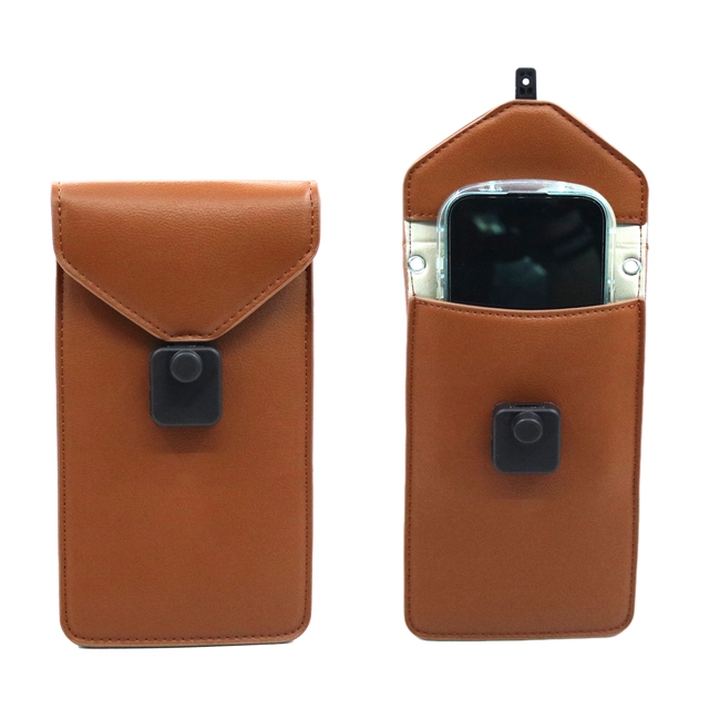 Customize Leather Luxury Business Crossbody Phone Pouch Lockable Feature Shoulder Strap for School Anti-Camera