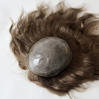 Système de remplacement capillaire à injection en PU à peau fine, brun moyen, avec cheveux humains vierges injectés
