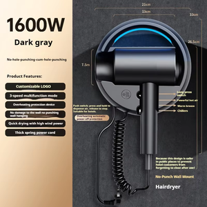 नए नीले प्रकाश होटल हेयर ड्रायर दीवार-माउंट और बालों की देखभाल के लिए बाथरूम के लिए ड्रिल-मुक्त - Product Image 4