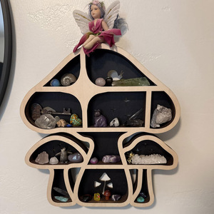Étagères flottantes en bois en forme de champignon, étagère murale pour l'affichage des cristaux, décoration murale mignonne en forme de champignon, organisateur de rangement pour pierres précieuses - Product Image 4